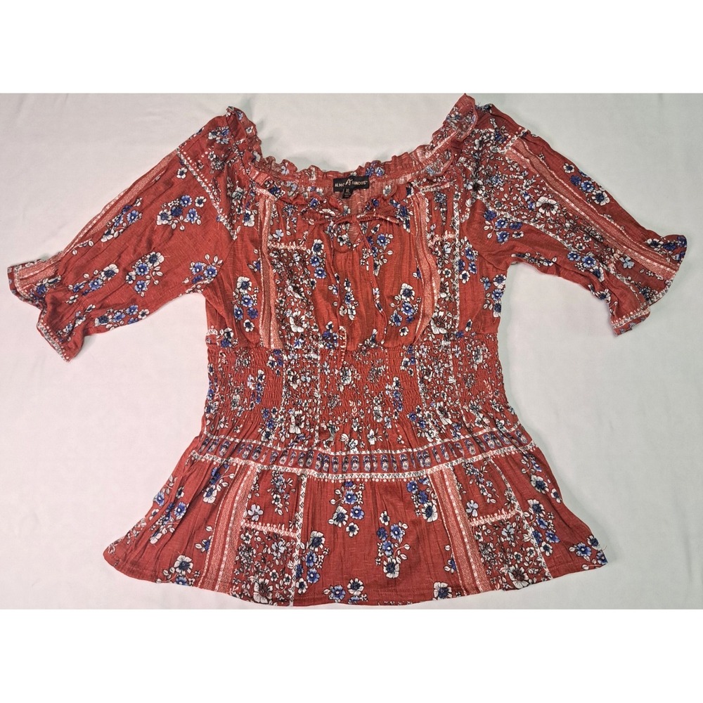 Almost‎ Famous XL Red Floral Babydoll Peplum Smocked Ruffle Top Boho Cottagecore